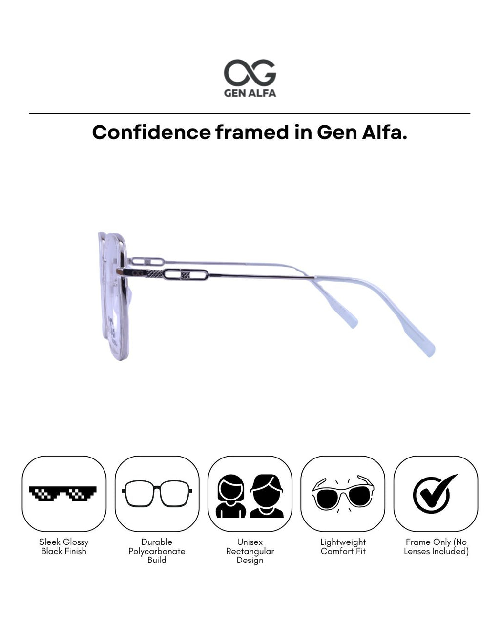 GEN ALFA CrystalEdge AirLite Unisex Transparent Silver Eyeglass Frame