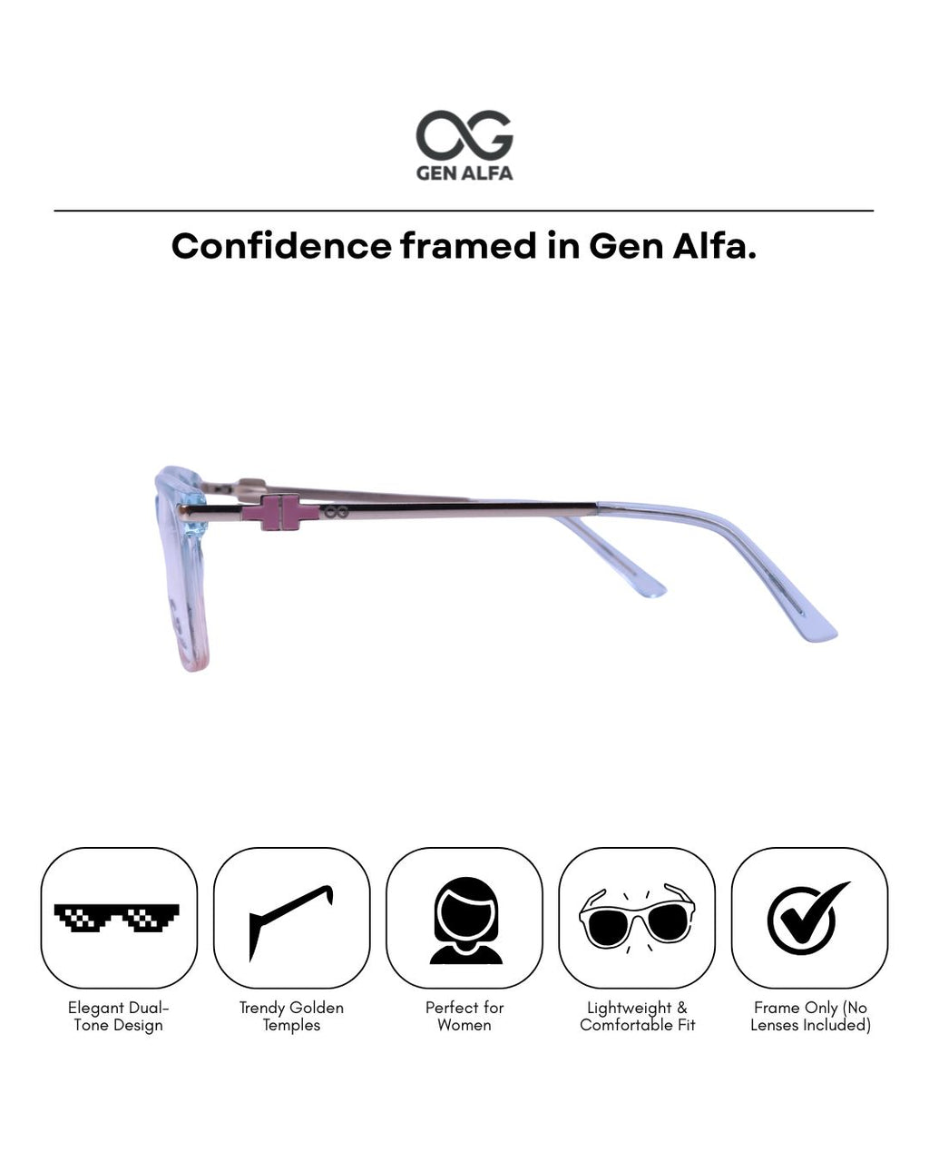 GEN ALFA CrystalBlush Transparent Blue-Peach Eyeglass Frame for Women