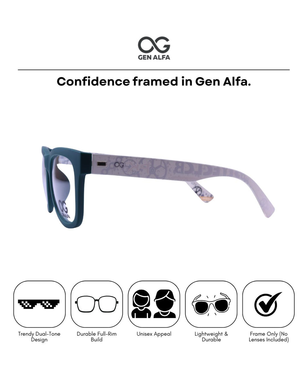 GEN ALFA Urban Edge Green-White Unisex Full-Rim Eyeglass Frame