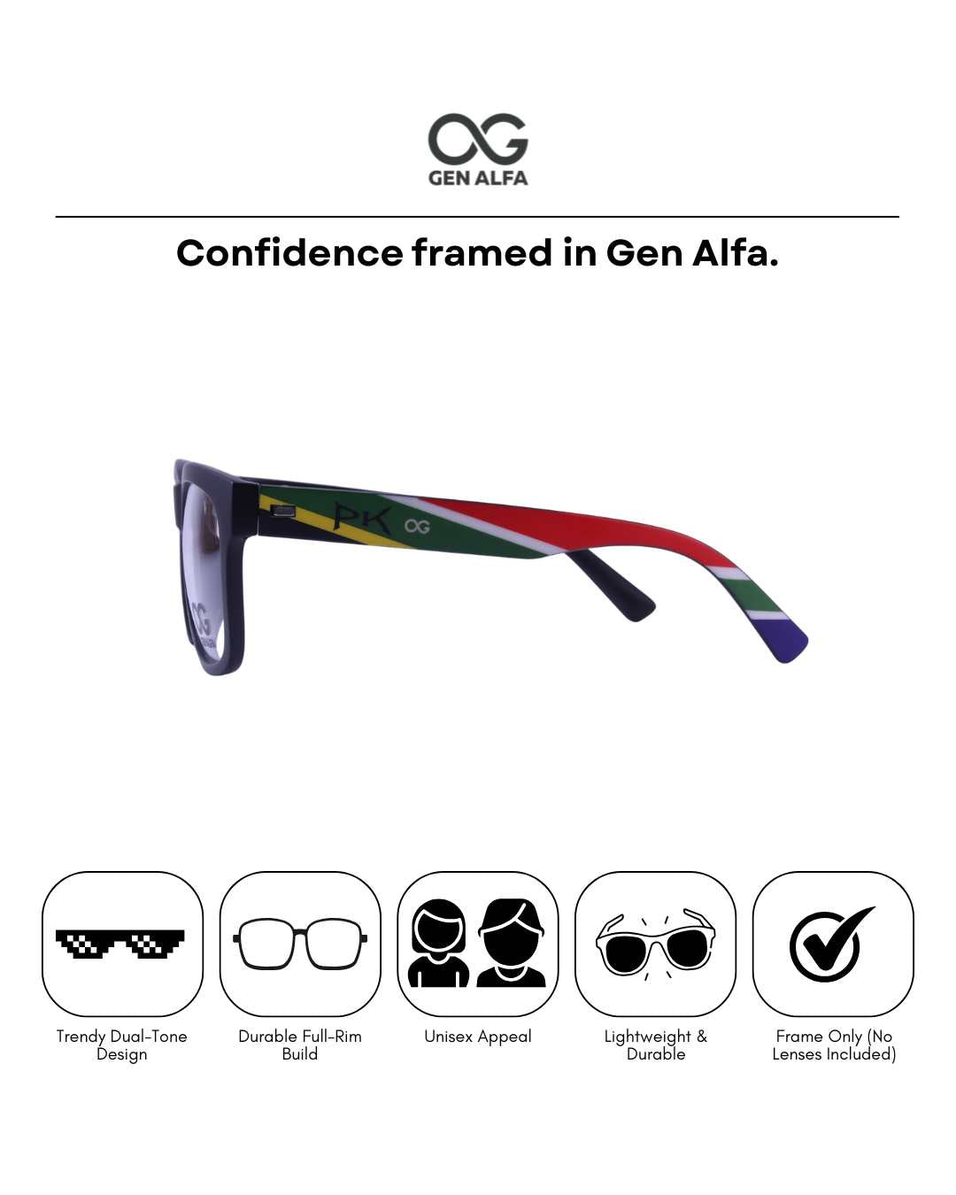GEN ALFA Spectrum Edge Unisex Black Full-Rim Eyeglass Frame