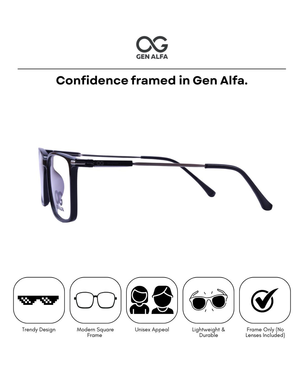 GEN ALFA VisionPro Black Square Eyeglass Frame