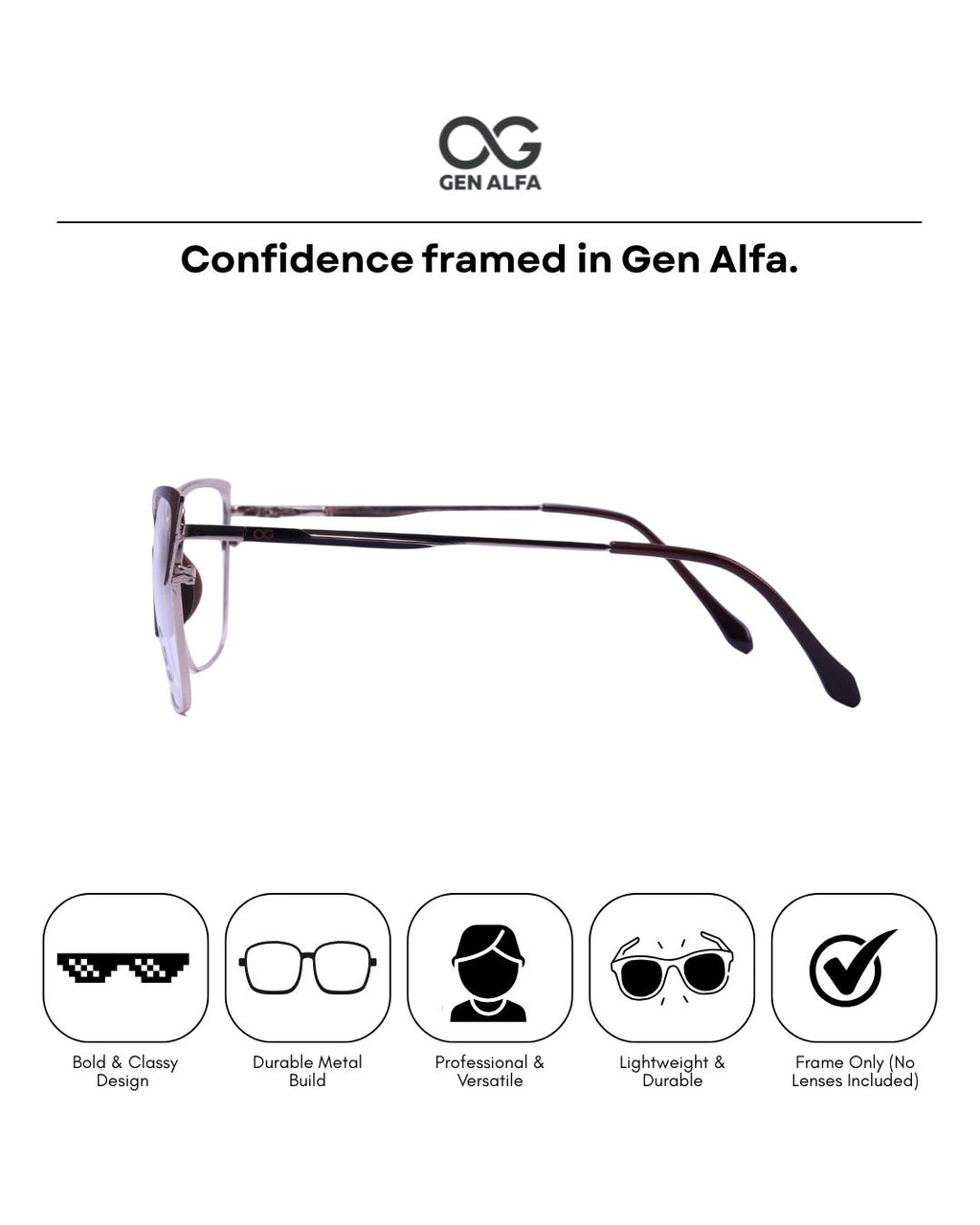 GEN ALFA Monarch Black-Gold Men’s Square Eyeglass Frame
