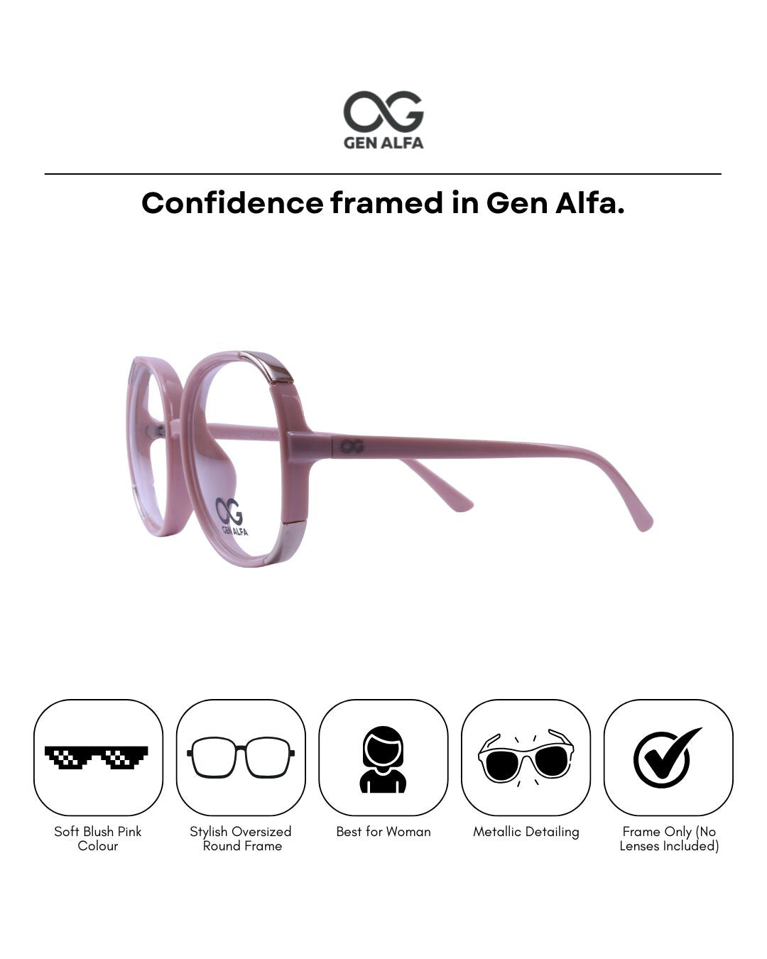 GEN ALFA BlushAura Oversized Women’s Round Eyeglass Frame