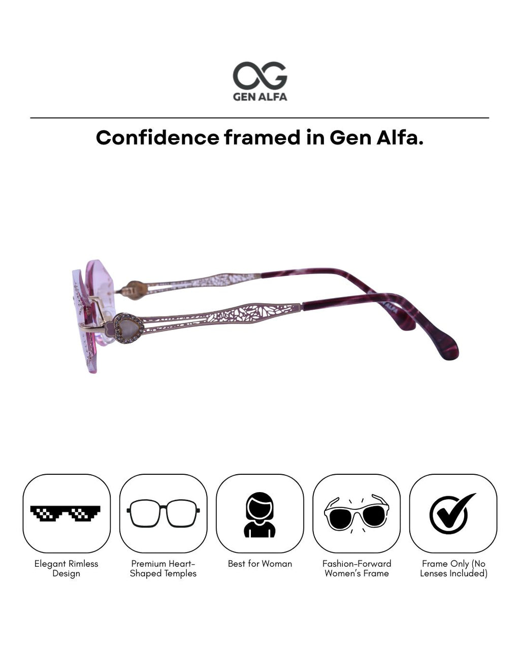 GEN ALFA Royale HeartCut Rimless Women’s Eyeglass Frame