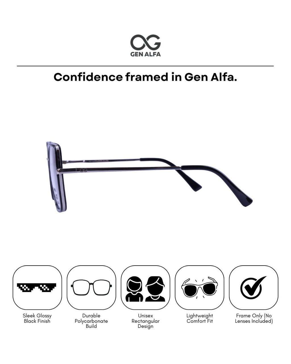 GEN ALFA NoirFlex Prime Unisex Square Eyeglass Frame
