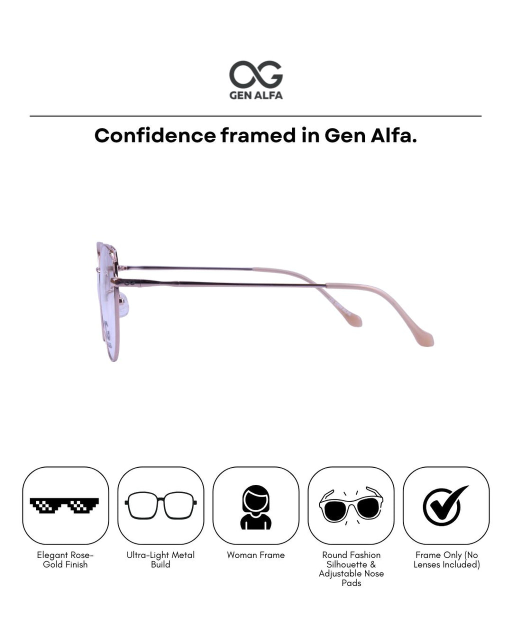 GEN ALFA AuraLite RoseGold Women’s Metal Round Spectacle Frame