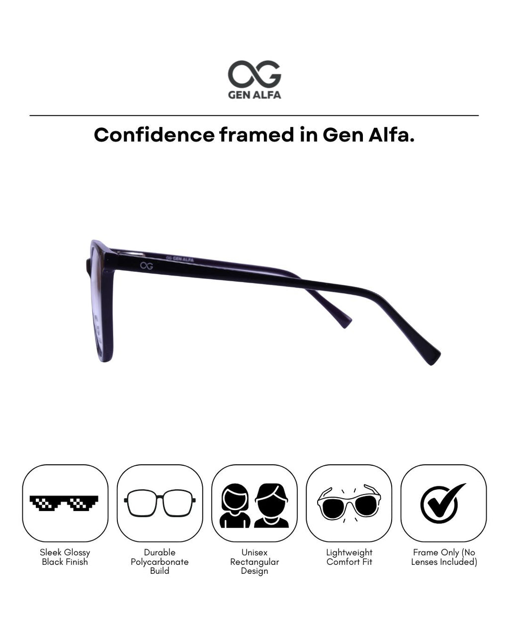 GEN ALFA VisionFlex Classic Unisex Lightweight Black Eyeglass Frame