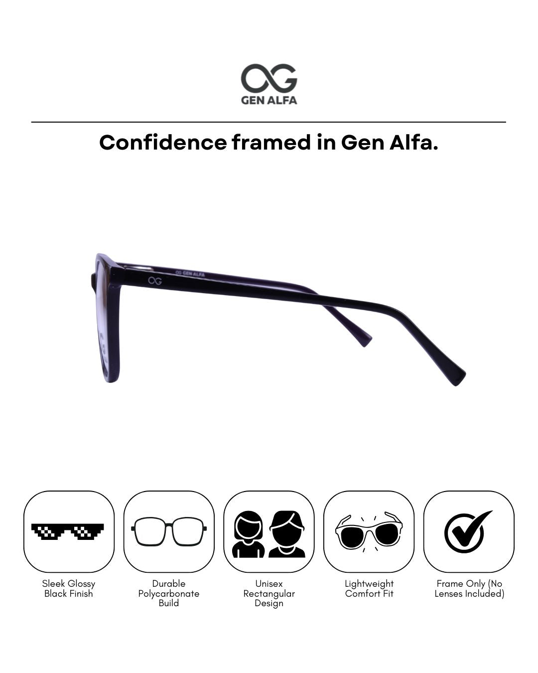 GEN ALFA VisionFlex Classic Unisex Lightweight Black Eyeglass Frame