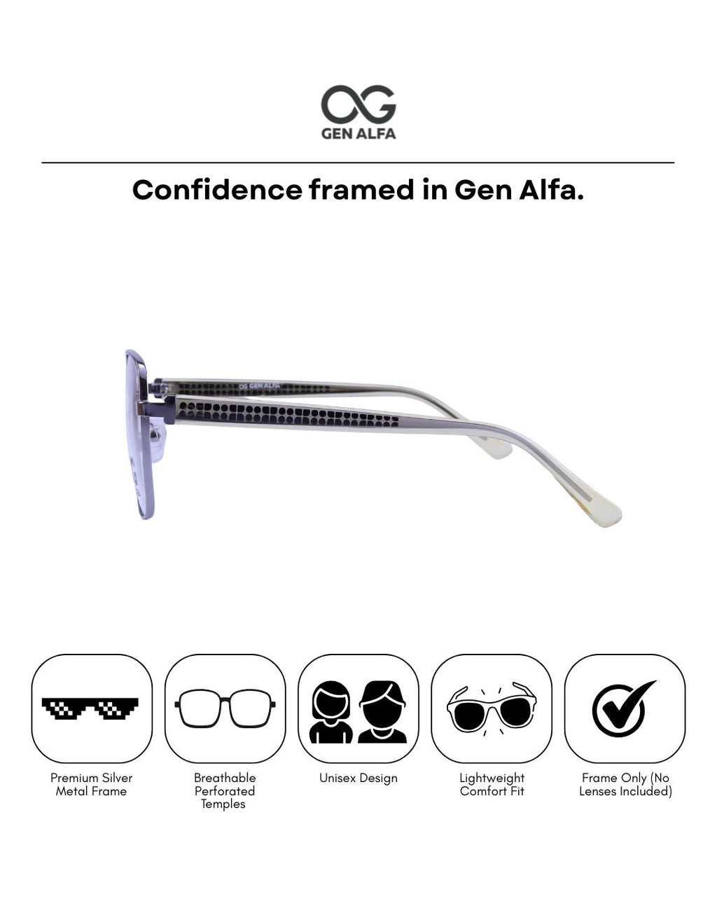 GEN ALFA AeroGrid Silver Unisex Eyeglass Frame