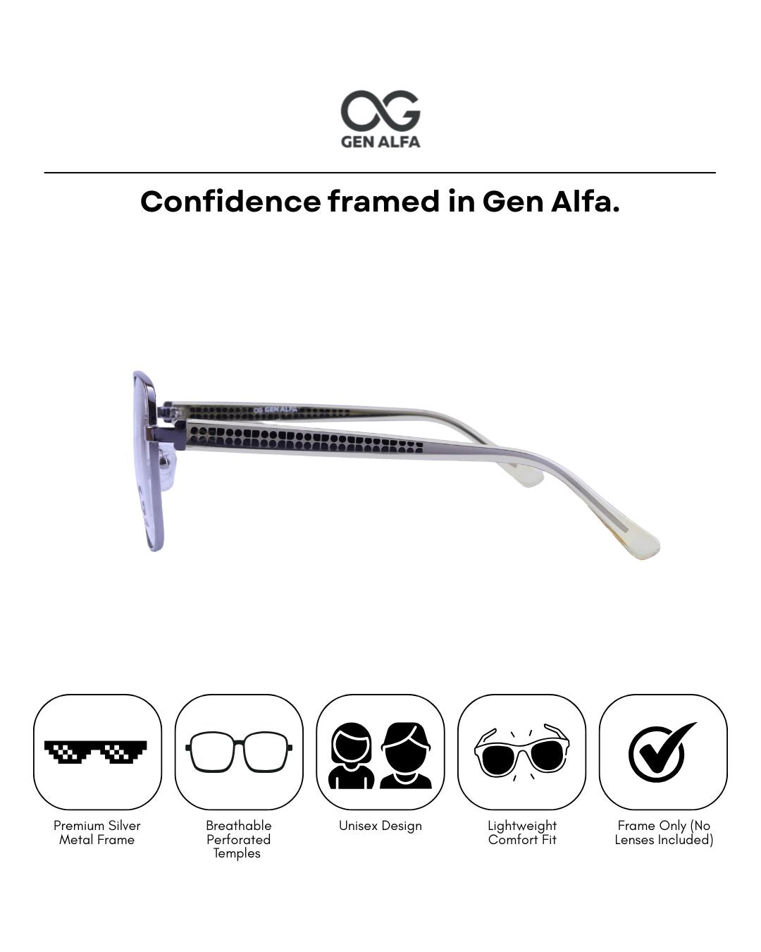 GEN ALFA AeroGrid Silver Unisex Eyeglass Frame