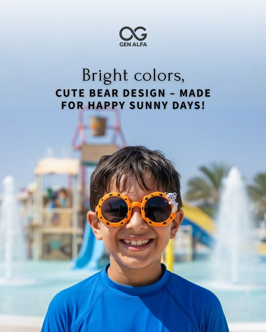 GEN ALFA Kids Sunglasses – Cute Bear Edition | UV400 Protection | Round Frame | Blue