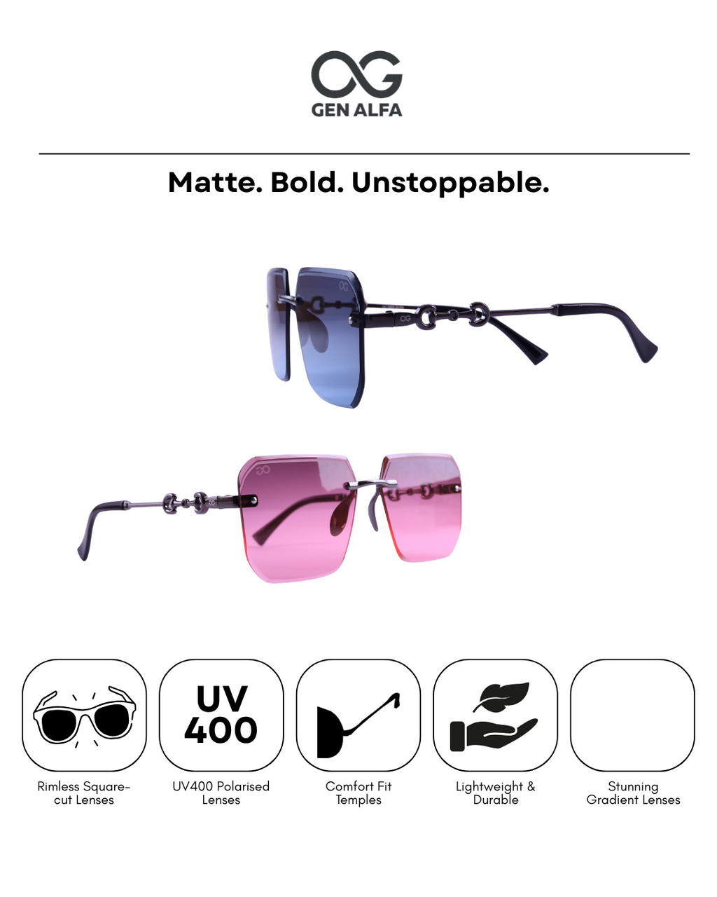 GEN ALFA Azure Diva Rimless Sunglasses for Women – Gradient Lenses