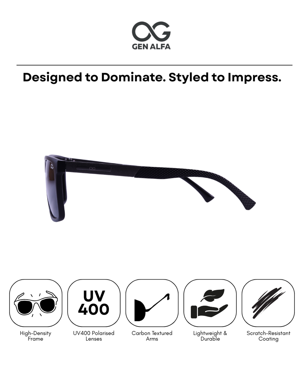 GEN ALFA Phantom Shade Polarized Sunglasses for Men | UV400 Protected Rectangular Eyewear