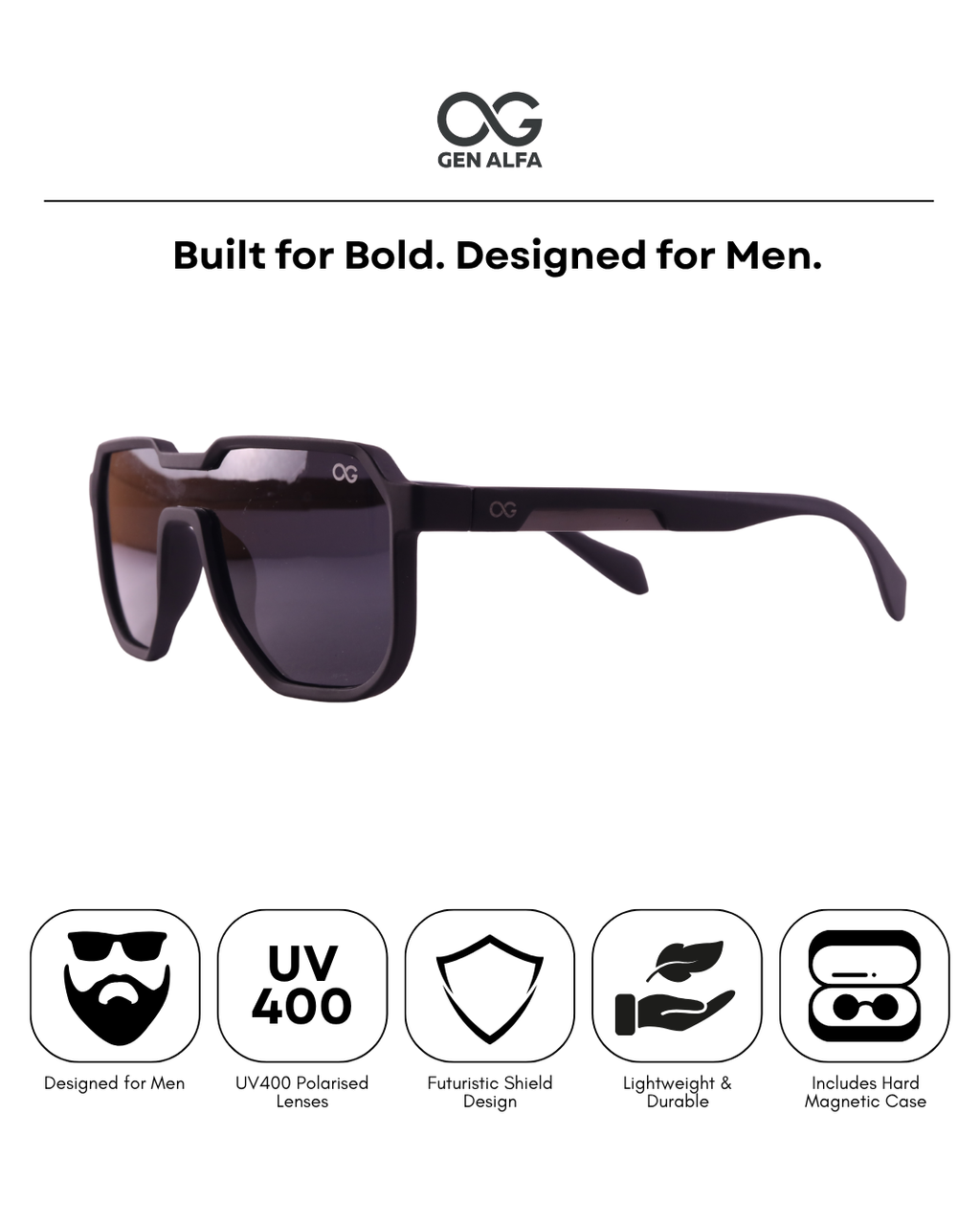 GEN ALFA Shield Sunglasses for Men | Futuristic Single-Lens Design | UV400 Protected
