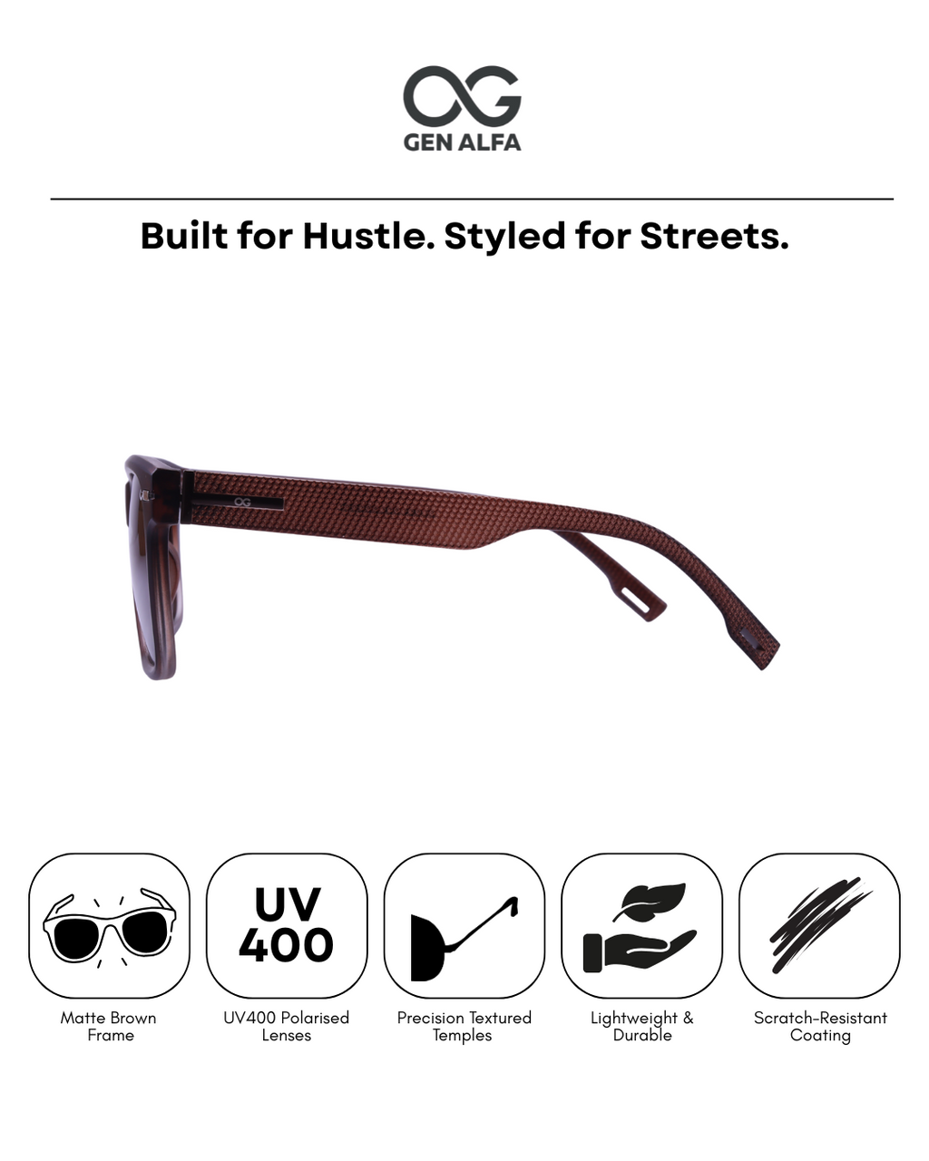 GEN ALFA Glide Matte Brown Polarized Unisex Sunglasses