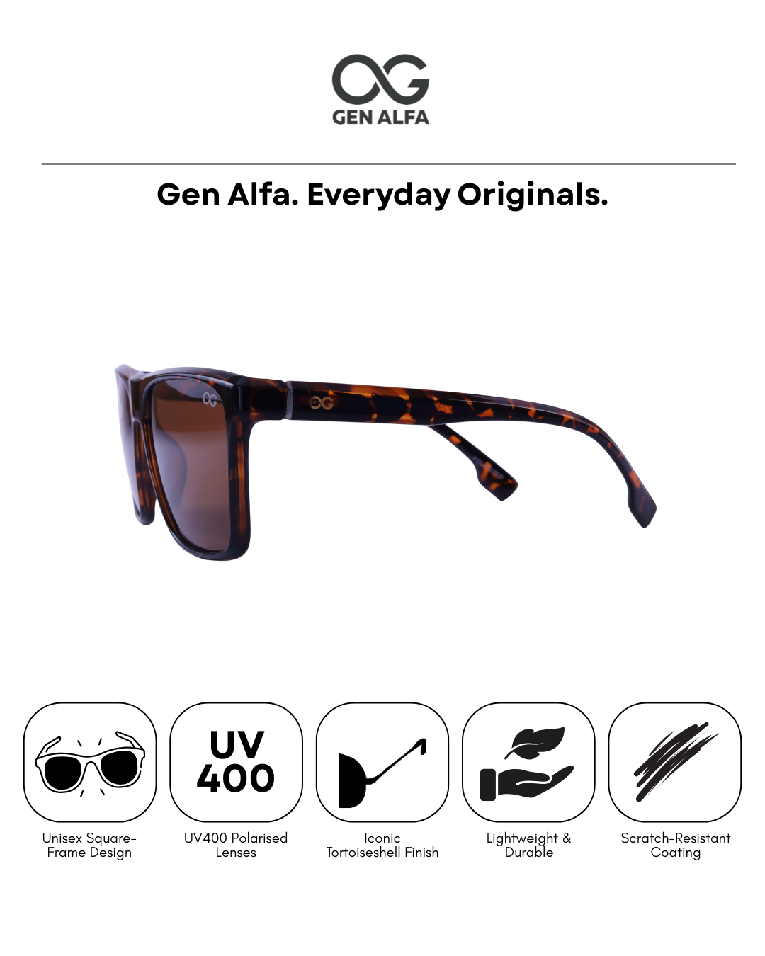 GEN ALFA Bronze Vibe Unisex Sunglasses – Tortoiseshell Frame with Brown UV400 Lenses