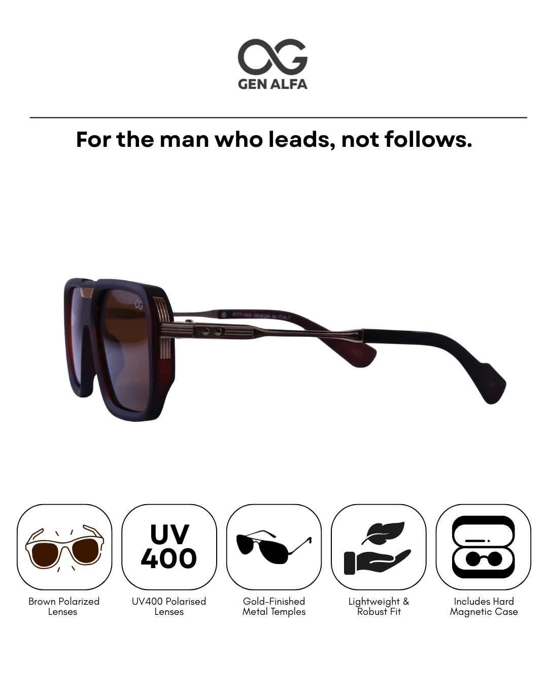 GEN ALFA Luxe Square Men’s Oversized Sunglasses – Gradient UV400