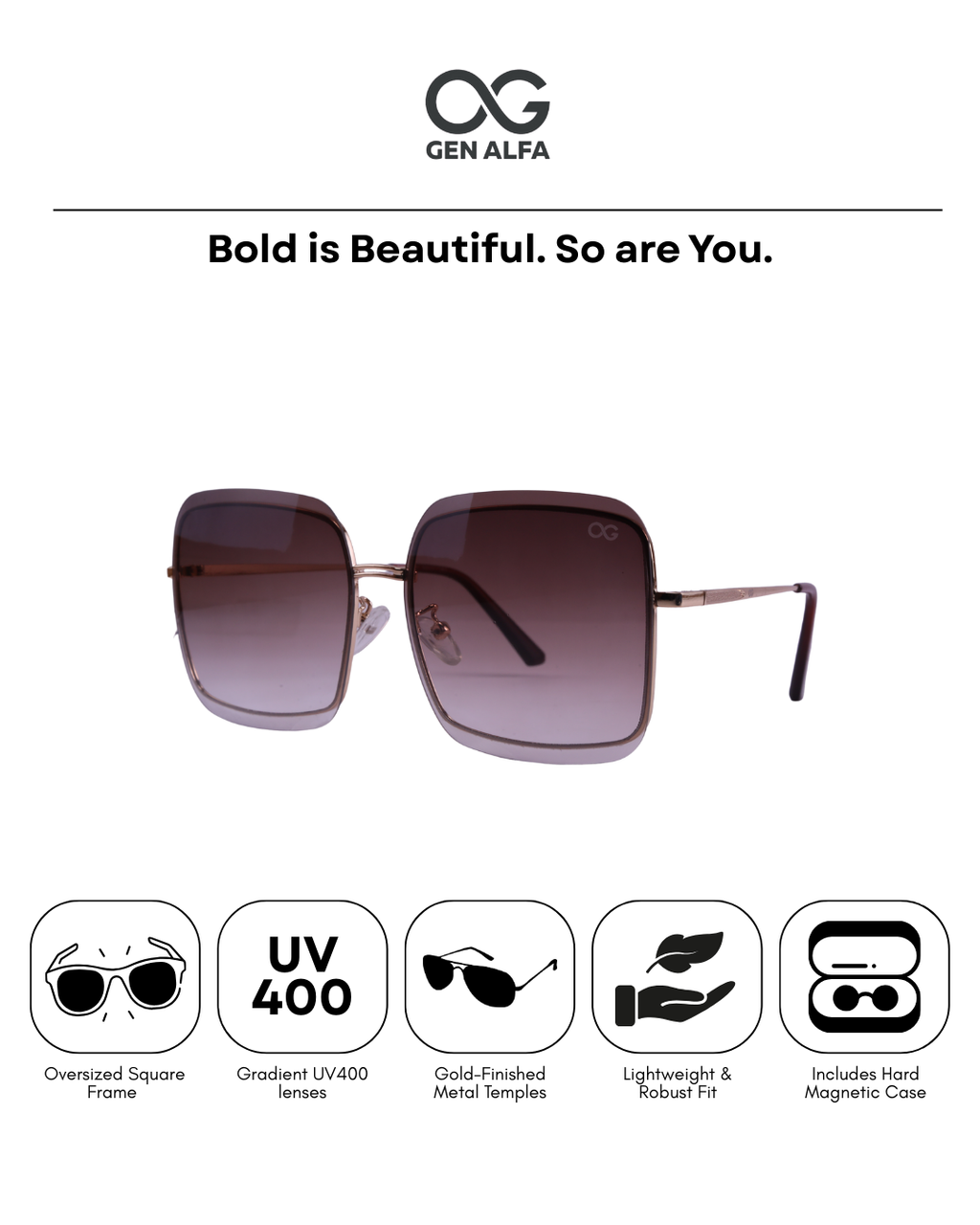 GEN ALFA Luxe Square Women’s Sunglasses – Oversized Gradient UV400 Shades