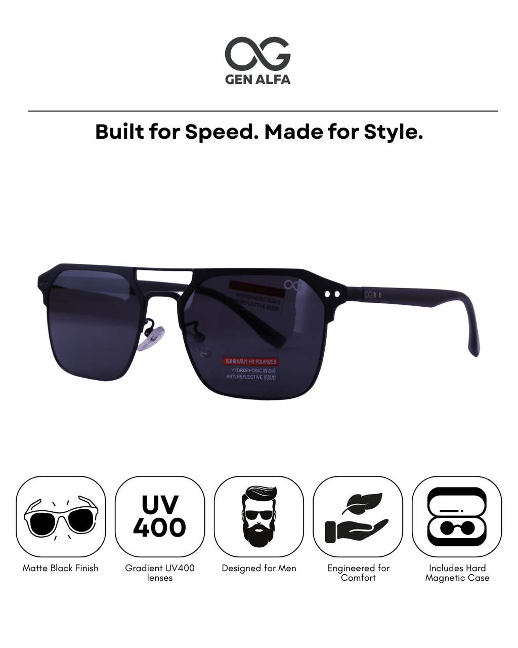 GEN ALFA Stealth Polarized Sunglasses for Men – Matte Black HD