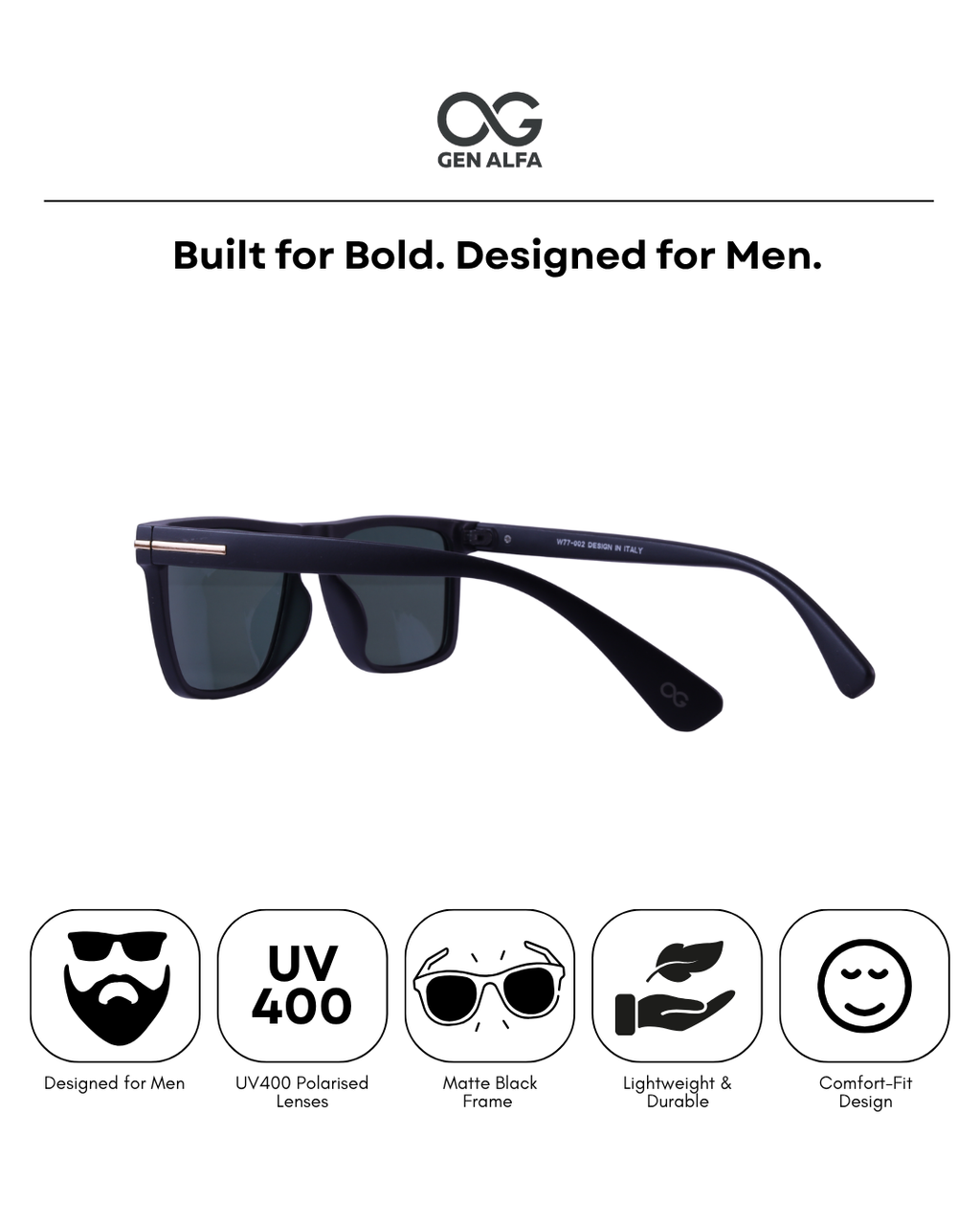 GEN ALFA IronBolt – Men’s Deep Blue Square Statement Sunglasses | UV400 Protection