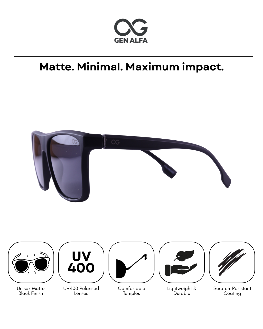 GEN ALFA Unisex Alpha Stealth Polarised Sunglasses | UV 400 Protection