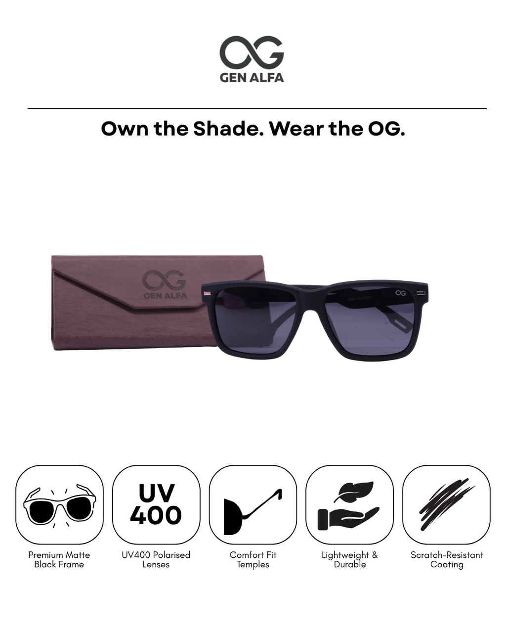 GEN ALFA Edge Men’s Sunglasses – Matte Black Polarized Square Frame