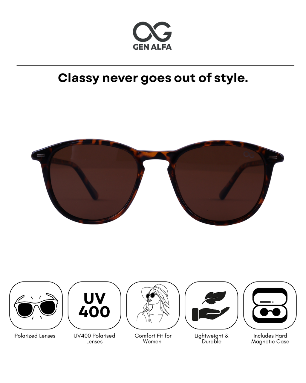 GEN ALFA Classic Women’s Tortoise Shell Sunglasses | UV400 Polarised