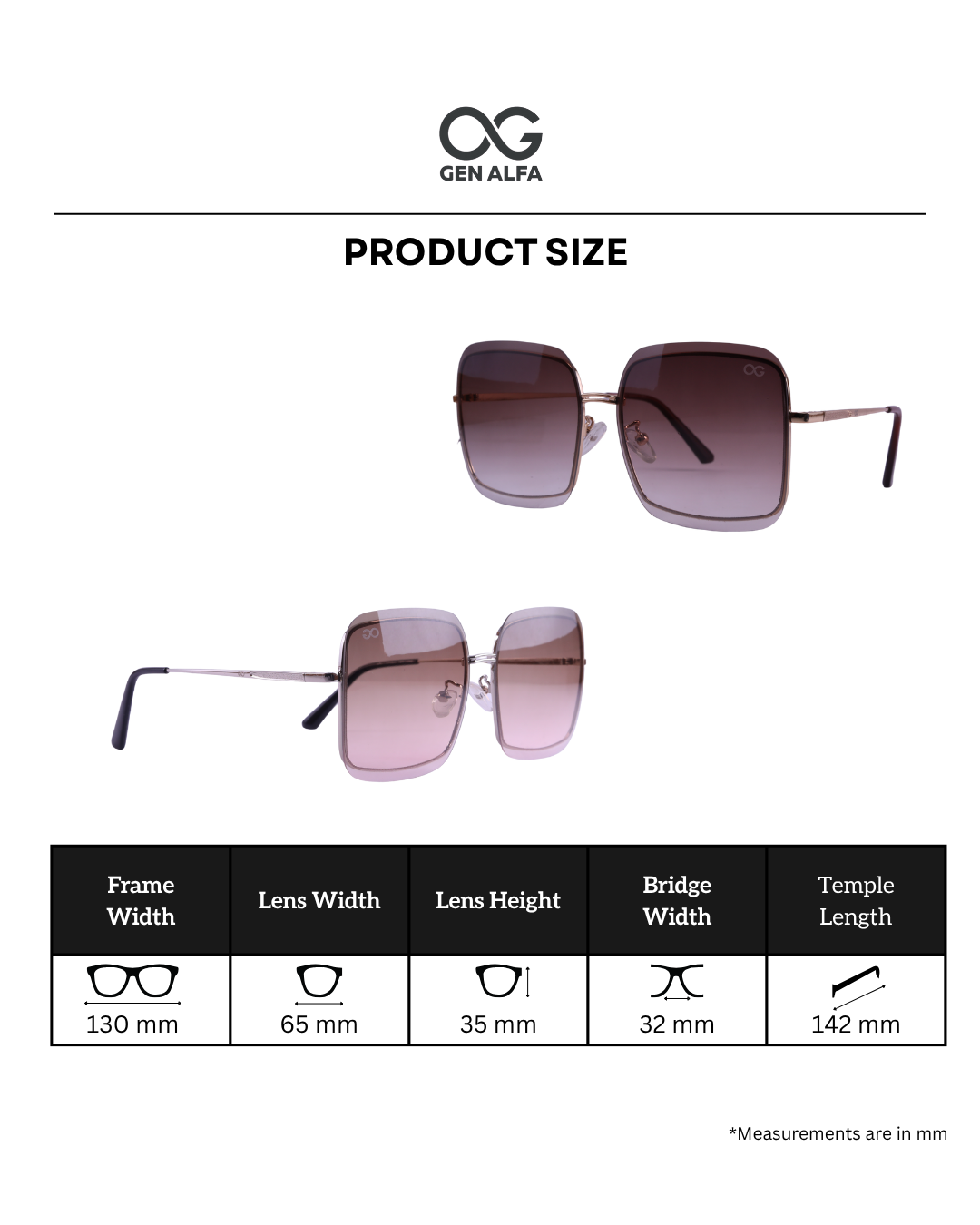 GEN ALFA Luxe Square Women’s Sunglasses – Oversized Gradient UV400 Shades