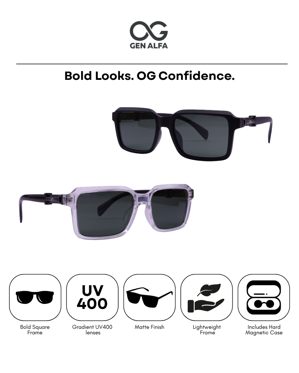 GEN ALFA Blackline Signature Men’s Sunglasses – UV400 Polarised Full-Rim Square Frame