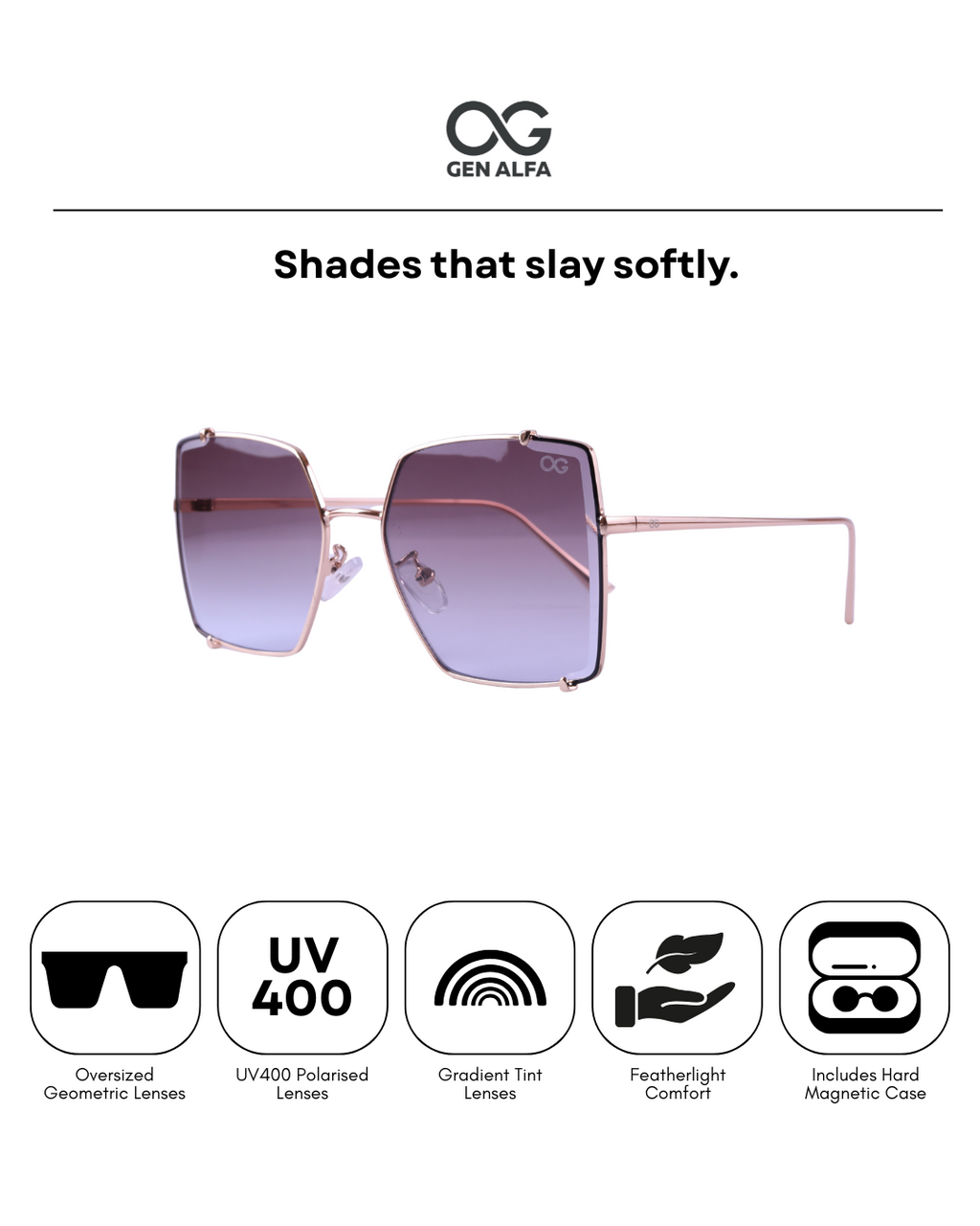 GEN ALFA DivaFrame Women’s Sunglasses – Oversized Square Gradient Lenses with Gold Frame