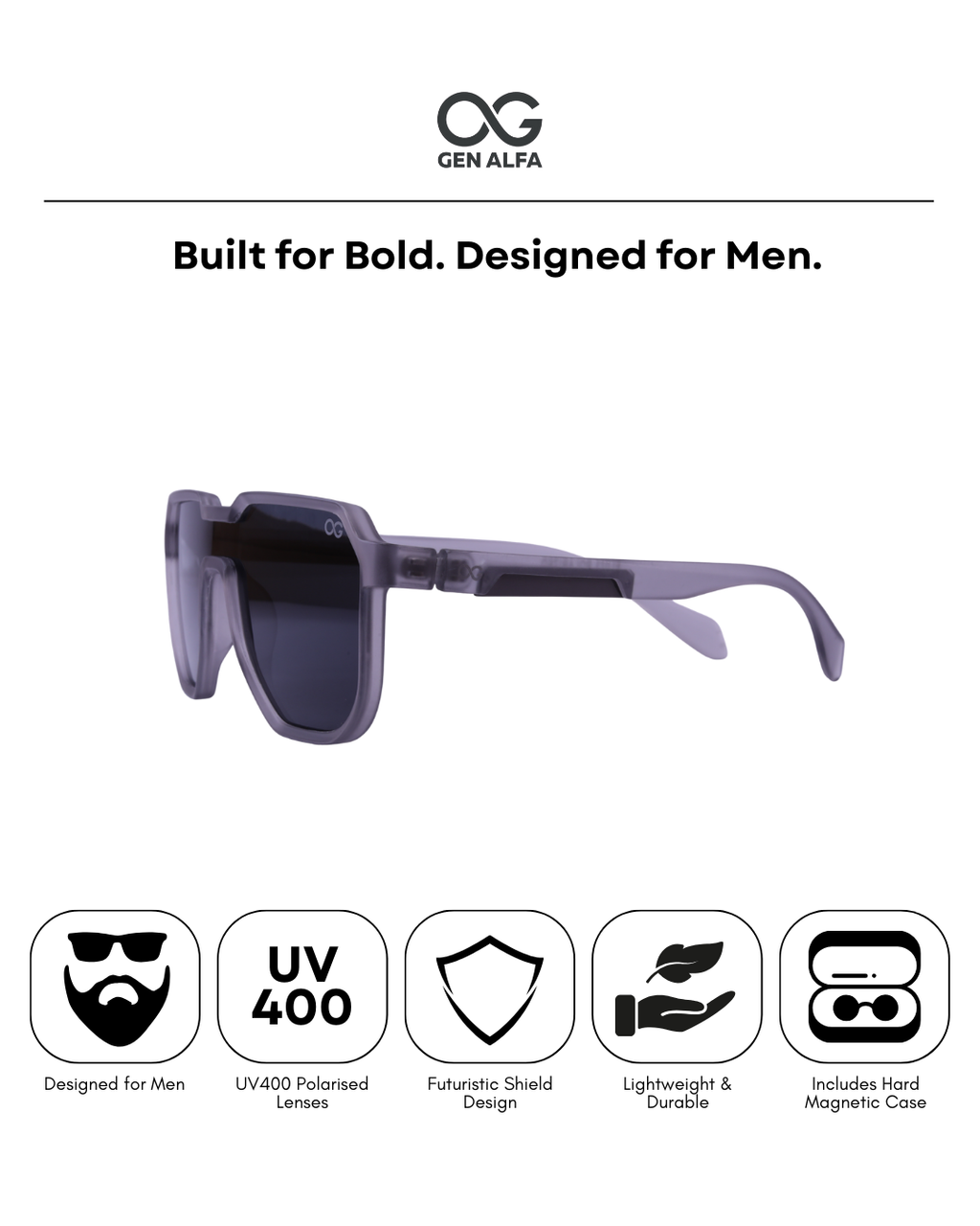 GEN ALFA Shield Sunglasses for Men | Futuristic Single-Lens Design | UV400 Protected