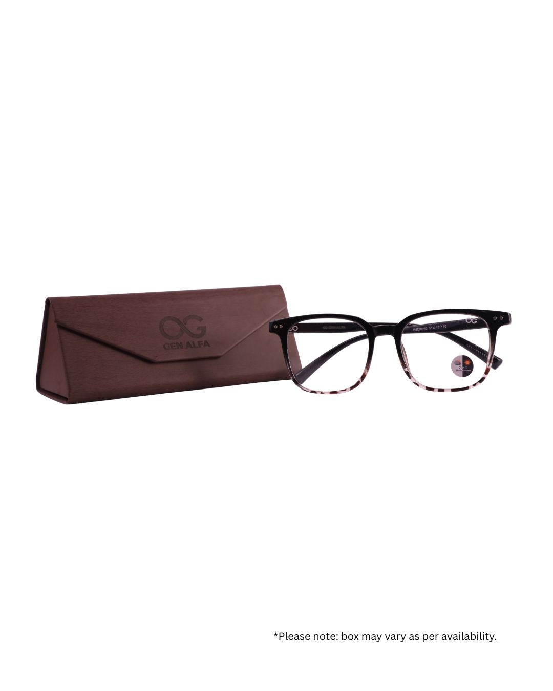 GEN ALFA AuraShift – Photochromic Unisex Optical Frame | Colour-Changing Eyeglasses | Black & Brown (Print)