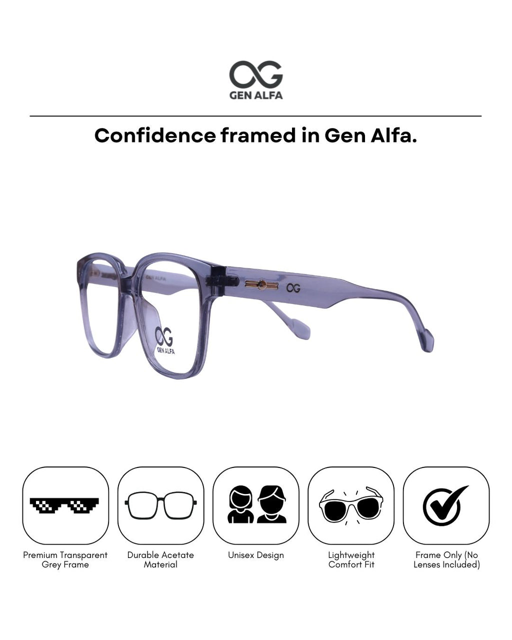 GEN ALFA SmokeFlex Core – Transparent Grey Unisex Optical Frame