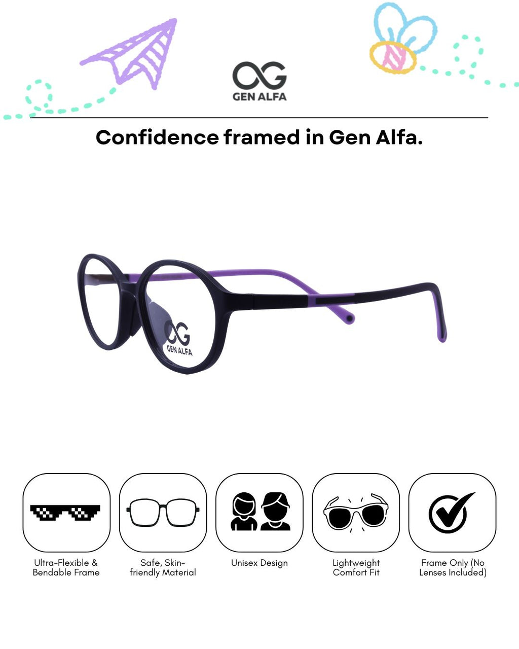 GEN ALFA FlexiJoy – Ultra Flexible Kids Optical Frame (Black & Purple)