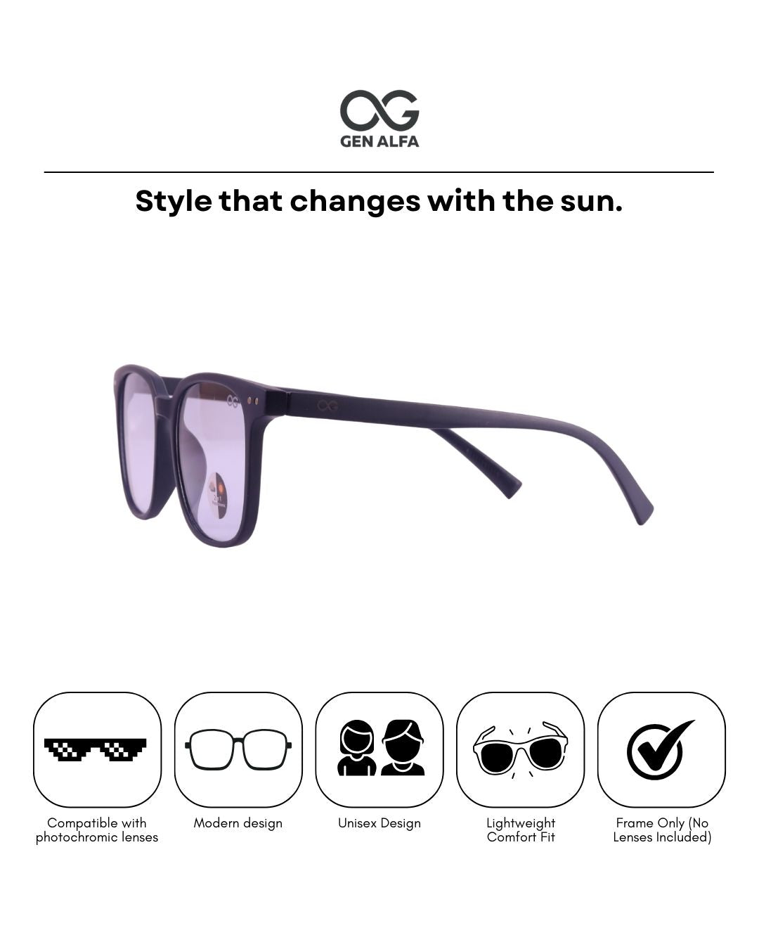 GEN ALFA AuraShift – Photochromic Unisex Optical Frame | Colour-Changing Eyeglasses | Black
