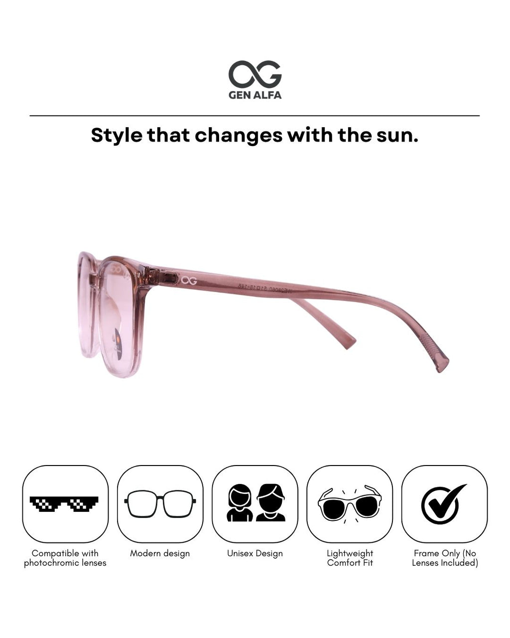 GEN ALFA AuraShift – Photochromic Unisex Optical Frame | Colour-Changing Eyeglasses | Brown & Clear