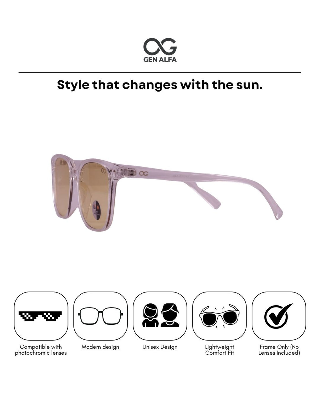 GEN ALFA AuraShift – Photochromic Unisex Optical Frame | Colour-Changing Eyeglasses | Clear