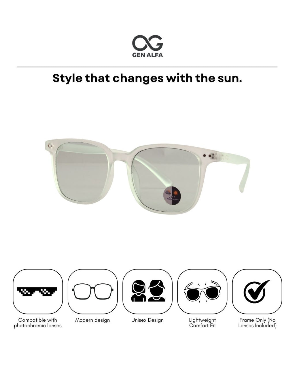 GEN ALFA AuraShift – Photochromic Unisex Optical Frame | Colour-Changing Eyeglasses | Light Green