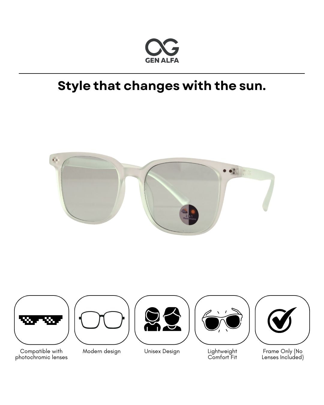 GEN ALFA AuraShift – Photochromic Unisex Optical Frame | Colour-Changing Eyeglasses | Light Green