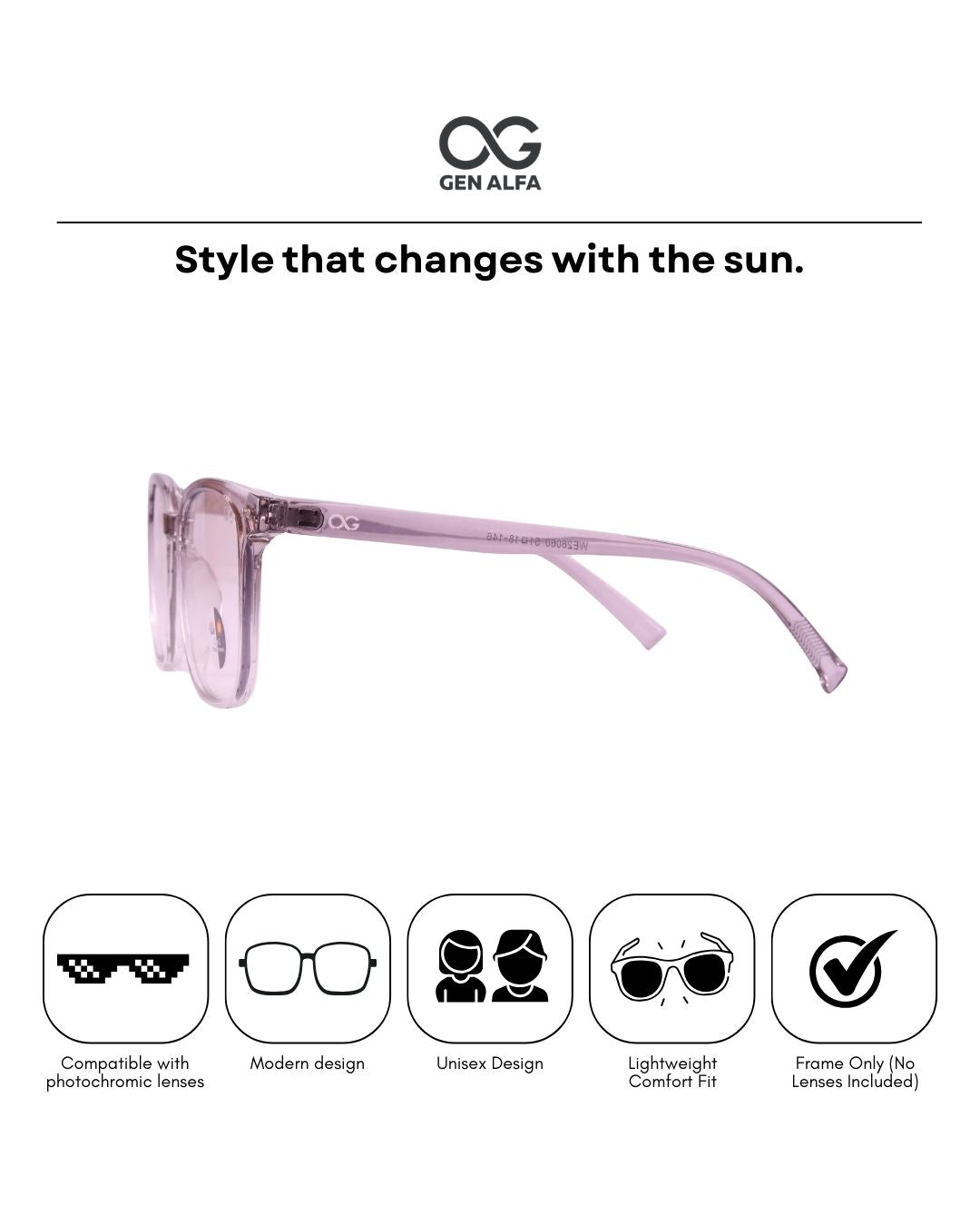 GEN ALFA AuraShift – Photochromic Unisex Optical Frame | Colour-Changing Eyeglasses | Grey & Clear