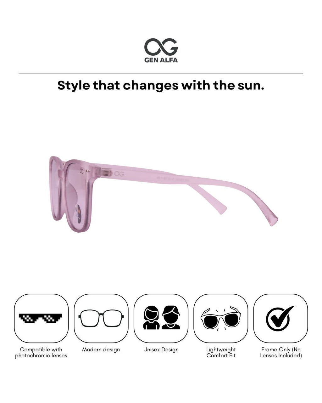GEN ALFA AuraShift – Photochromic Unisex Optical Frame | Colour-Changing Eyeglasses | Pink