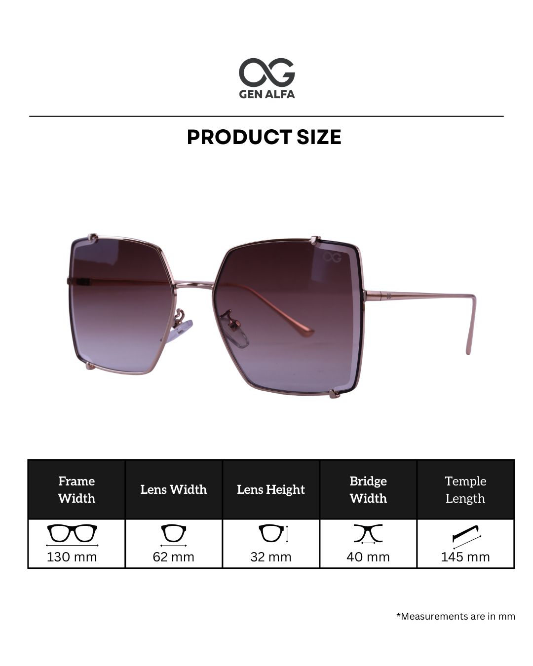 GEN ALFA DivaFrame Women’s Sunglasses – Oversized Square Gradient Lenses with Gold Frame